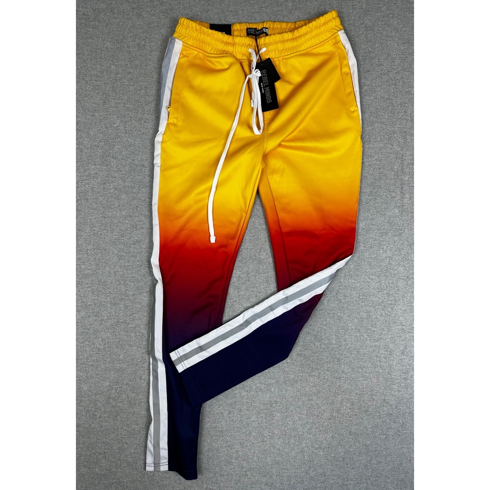 NEW Rebel Minds Track Pants Mens M Yellow Ombre Sunset Gradient Ankle Zip Jogger